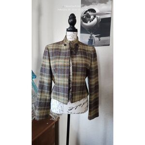 Pringle Of Scotland Jacket Brown & Tan Plaid Wool Blazer
